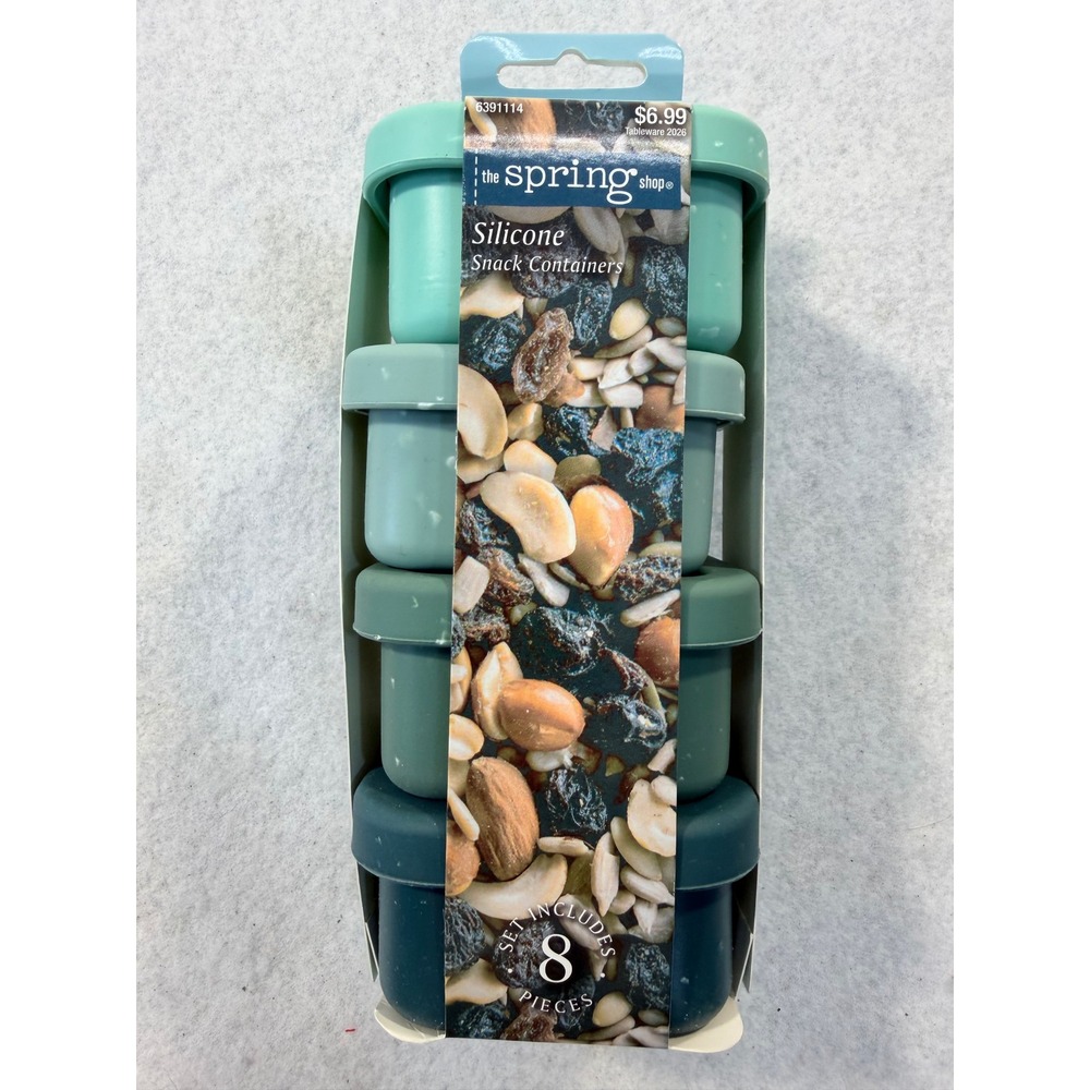 The Spring Shop Silicone Snack Containers 8 Piece Set Green Teal 3.5oz 6391114
